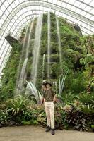 uma homem dentro nuvem floresta cúpula meio Ambiente às jardins dentro Cingapura foto