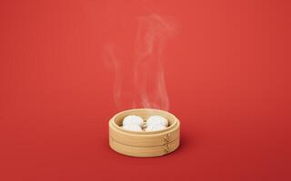 chinês Comida baozi dentro Comida vaporizador, 3d Renderização. foto