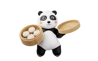 desenho animado panda e chinês Comida baozi, 3d Renderização. foto