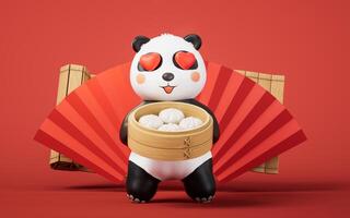 desenho animado panda e chinês Comida baozi, 3d Renderização. foto