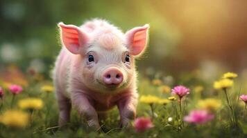 ai gerado fotorrealista imagem do adorável bebê porco foto