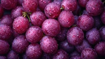 ai gerado vermelho uvas fundo. ordenadamente arranjado clusters do vermelho uvas, a artístico arranjo para realçar a cor e beleza. foto