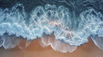 ai gerado lindo azul oceano ondas em limpar \ limpo arenoso de praia fundo. verão período de férias fundo conceito. foto