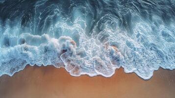 ai gerado lindo azul oceano ondas em limpar \ limpo arenoso de praia fundo. verão período de férias fundo conceito. foto