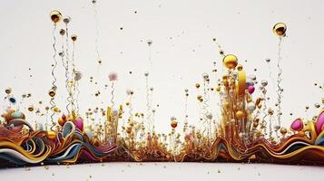 ai gerado 3d Renderização ilustração. colorida ondulado confete e dourado confete chuva. gaya surrealismo. foto