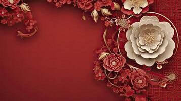 ai gerado papel cortar arte flor decoração para chinês Novo ano fundo foto
