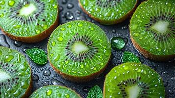 ai gerado exótico kiwi fundo. exótico apelo do perfeitamente volta kiwi fatias. foto