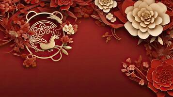 ai gerado papel cortar arte flor decoração para chinês Novo ano fundo foto
