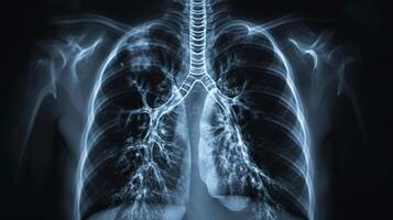 ai gerado normal peito raio X mostrando pulmões e pulmonar embarcações foto