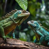 ai gerado verde iguanas dentro a tropical selva. foto