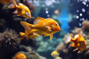 ai gerado peixe dentro água fresca aquário com lindo plantado tropical. colorida costas foto