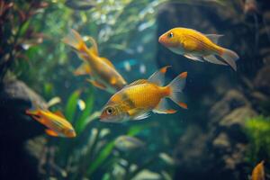 ai gerado peixe dentro água fresca aquário com lindo plantado tropical. colorida costas foto