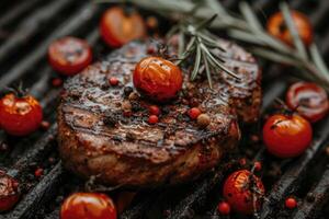 ai gerado delicioso grelhado carne com legumes profissional publicidade Comida fotografia foto