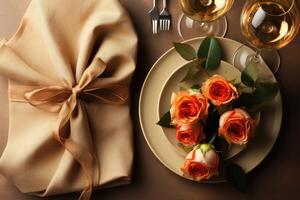 ai gerado mesa conjunto para romântico jantar profissional publicidade fotografia foto