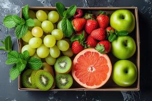 ai gerado fresco frutas presente caixa profissional publicidade Comida fotografia foto