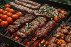 ai gerado delicioso grelhado carne com legumes profissional publicidade Comida fotografia foto