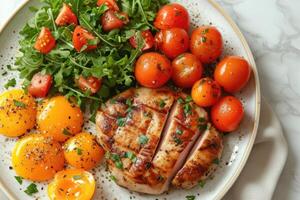 ai gerado Comida em a cozinha mesa para postar em social meios de comunicação profissional publicidade Comida fotografia foto