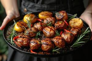 ai gerado delicioso grelhado carne com legumes profissional publicidade Comida fotografia foto