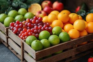 ai gerado fresco frutas presente caixa profissional publicidade Comida fotografia foto