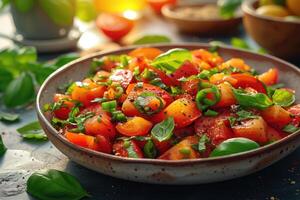 ai gerado Comida em a cozinha mesa para postar em social meios de comunicação profissional publicidade Comida fotografia foto