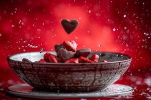 ai gerado coração chocolate biscoitos vôo dentro a ar profissional publicidade Comida fotografia foto