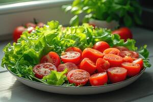 ai gerado Comida em a cozinha mesa para postar em social meios de comunicação profissional publicidade Comida fotografia foto