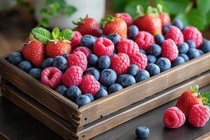 ai gerado fresco frutas presente caixa profissional publicidade Comida fotografia foto