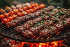 ai gerado delicioso grelhado carne com legumes profissional publicidade Comida fotografia foto