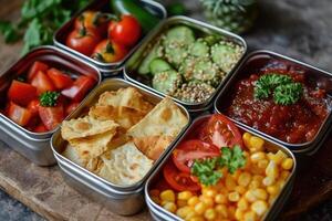 ai gerado lanches dentro uma recipiente profissional publicidade Comida fotografia foto