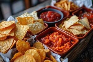 ai gerado lanches dentro uma recipiente profissional publicidade Comida fotografia foto