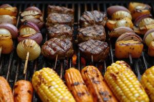 ai gerado delicioso grelhado carne com legumes profissional publicidade Comida fotografia foto