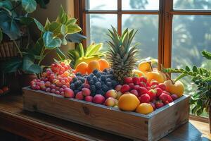 ai gerado fresco frutas presente caixa profissional publicidade Comida fotografia foto