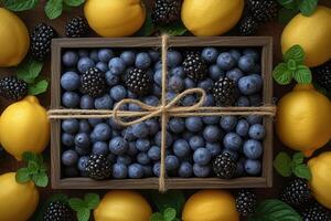 ai gerado fresco frutas presente caixa profissional publicidade Comida fotografia foto