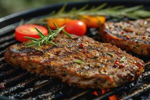 ai gerado delicioso grelhado carne com legumes profissional publicidade Comida fotografia foto