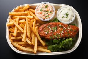 ai gerado misturado lanches dentro caixas profissional publicidade Comida fotografia foto