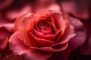 ai gerado uma romântico presente uma ramalhete do Rosa rosa pétalas significa amor foto