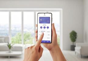 Smartphone monitores fintech usabilidade com uma conceptual aplicativo projeto, apresentando uma crédito cartão e transações. simplificado financeiro gestão foto