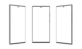 três posições do uma moderno quadrado forma Smartphone com afinar, afiado arestas, isolado em branco foto