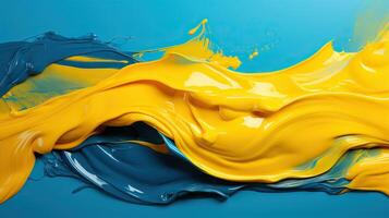 ai gerado textura do amarelo e azul tintas em uma azul fundo. gerado de artificial inteligência foto