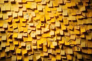 ai gerado amarelo notas em a muro. gerado de artificial inteligência foto