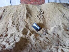 amontoar do grãos do cevada e trigo dentro estoque foto
