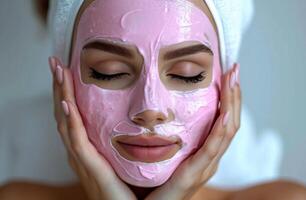 ai gerado face mascarar tratamentos beleza spa com uma mulher recebendo facial. foto