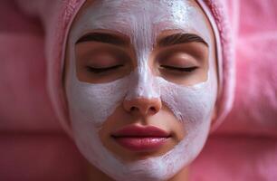 ai gerado face mascarar tratamentos beleza spa com uma mulher recebendo facial. foto