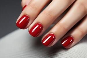 ai gerado vermelho unhas estilo. foto