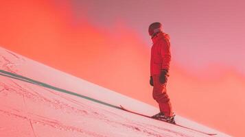 ai gerado minimalista vívido propaganda fundo com bonito snowboardista e cópia de espaço foto