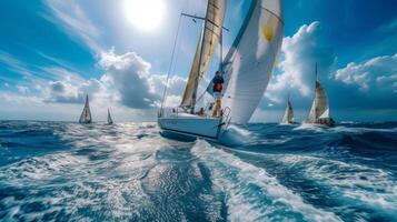 ai gerado Navegando regata concorrência dentro mar foto