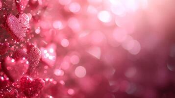 ai gerado borrado luz Rosa fundo com pequeno brilhando corações e ampla espaço para texto foto