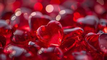 ai gerado lindo fundo todos preenchidas com vermelho vidro corações foto