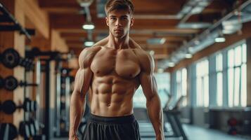 ai gerado bonito Atlético homem fazendo pull-ups em a horizontal Barra foto