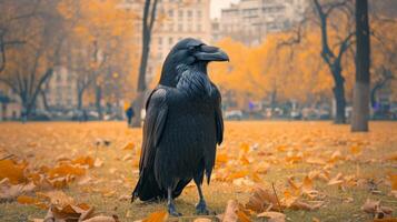 ai gerado uma grande Preto Raven senta e parece às a Câmera foto